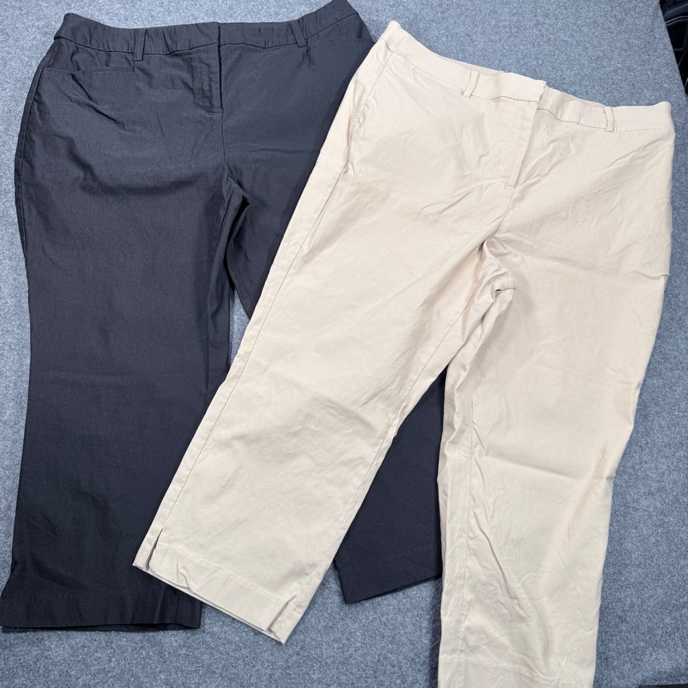 Lane Bryant 18 Plus Size Cropped Pants Lot 2 Black Tan Stretch Workwear Trousers
